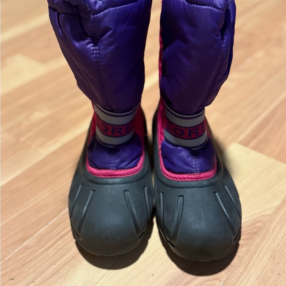 Sorel Fleece Lined Kids' Black and Pink Snow Boots - Picture 3 of 6